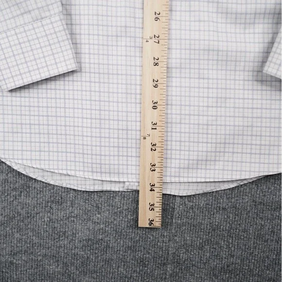 Joseph Abboud Dress Shirt Mens 16.5 37 White Blue Windowpane No Wrinkle Cotton - Picture 5 of 6